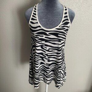 Cherish Women's Small Semi-Sheer Zebra Print Backside Cut out Flowy Tank Top